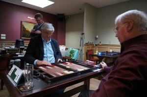 Alain (left) at Brugge Backgammon Day. On the right Marc Steyvers.